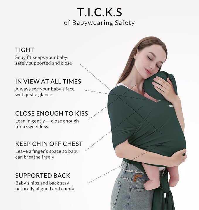Baby Wrap Carrier for Newborns to Toddlers (8-35 lb), Modal Soft-Stretch Sling, Breathable All-Season, Quick Tie with Center Marker, Machine Washable Green