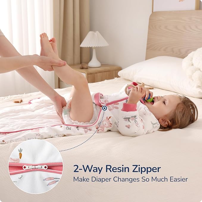 Baby Sleep Sack 6–12 Months, 2.5 TOG Warm Cotton Sleep Sack with Detachable Long Sleeves, Winter Wearable Blanket for Cold Nights, 2-Way Zipper Toddler Sleeping Sack, Bunny