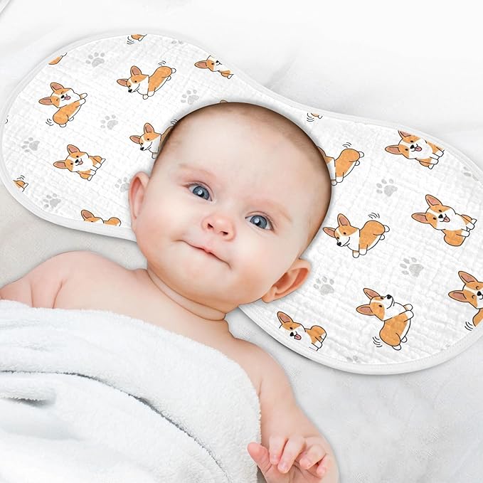 Qinllo 2 Pack Muslin Burp Cloths Cute Corgi Dogs White Cotton Baby Burp Cloths Extra Absorbent and Soft Thick Burping Cloth for Newborn Boys Girls 22x11 Inch