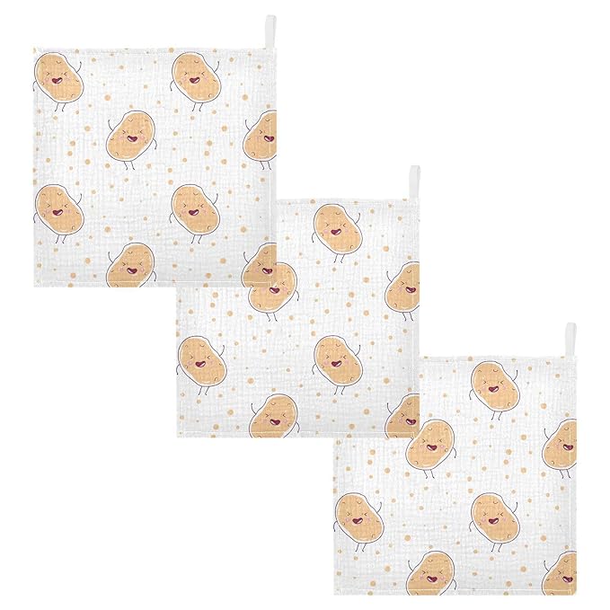 vvfelixl Kawaii Potatoes Baby Burp Cloths Baby Muslin Washcloths for Boys Girls Cotton Baby Face Towel for Newborn Infants Soft and Absorbent 11.8 X 11.8 in, 5 Pack