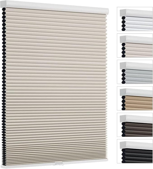 Changshade Cellular Shades Cordless Blinds Blackout for Indoor Windows, Honeycomb Blind Room Darkening Shade 1.5'' Single Cell Pleated, Easy to Install Shade Size 27 Wide x 50" Height, Beige