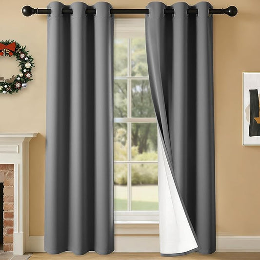 100% Blackout Curtains 84 Inch Length for Bedroom Living Room, Grommet Thermal Insulated Room Darkening Drapes, Light Blocking Window Treatment Decor, 2 Panels, 37x84, Charcoal Grey