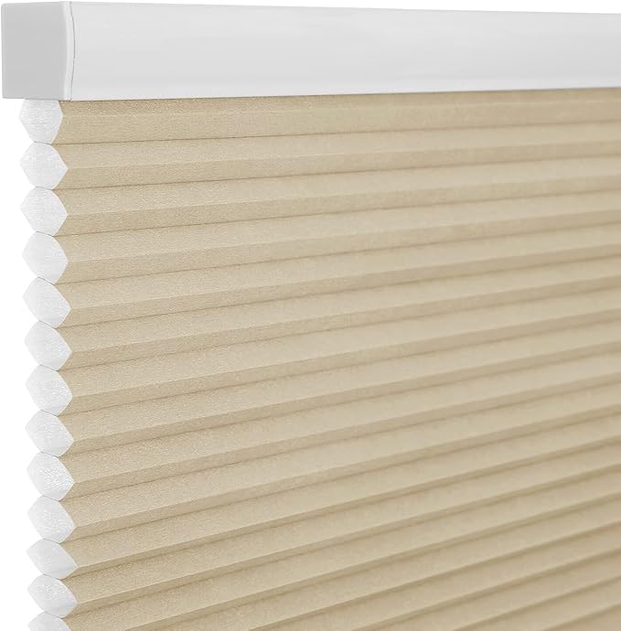 Changshade Cordless & Light Filtering Cellular Shade, Tools-Free Pleated Honeycomb Shade, Light Blocking Window Shade and Blind, 27 inches Wide, Beige CEL27BG72B