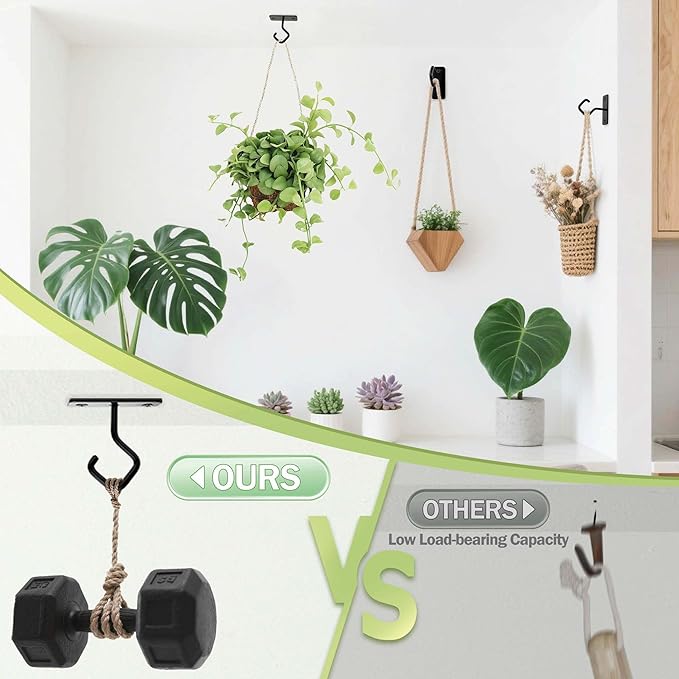 Ceiling Hooks for Hanging Plants - 2.5 Inch Iron Plant Bracket 8 Pack, Metal Plant Hanger Wall Hooks for Plants, Lanterns, Light, Wind Chimes, Indoor&Outdoor Decoration Black