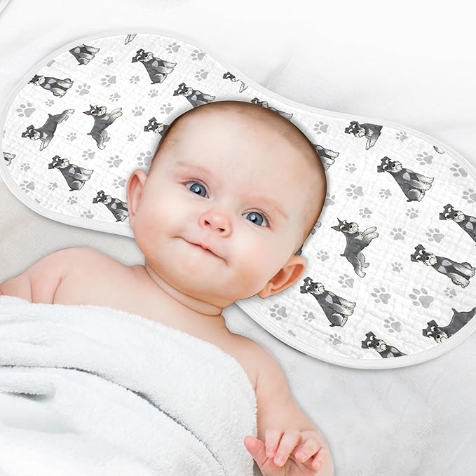 Qinllo 2 Pack Muslin Burp Cloths Miniature Dogs White Cotton Baby Burp Cloths Absorbent Soft Burping Cloth Washcloths for Baby Boys Girls 22x11 Inch