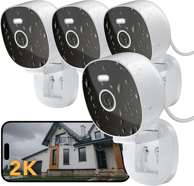 2K Security Camera, Outdoor/Indoor for Home, Pet, Baby, Nanny, IP65 Waterproof Color Night Vision, White Light & Siren, Recording, Motion Detection, Compatible with Alexa, White-4P