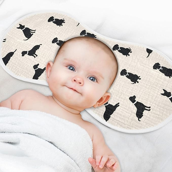 Qinllo 2 Pack Muslin Burp Cloths Dogs Beige Cotton Baby Burp Cloths Absorbent Soft Burping Cloth Washcloths for Newborn Must Haves 22x11 Inch