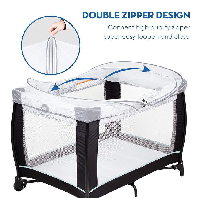 Beberoad Love Portable Playard Cover – Breathable Mosquito Net with 2-Way Zipper for Travel Cribs & Playpens (White)