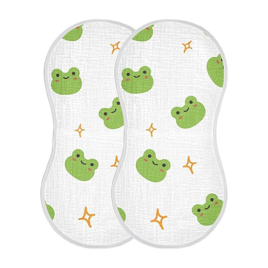 WELLDAY Muslin Baby Burp Cloths Set of 1, Soft Absorbent Cute Frog Muslin Washcloths, Bibs, Face Towel for Newborn Boys Girls, 22 x 11 Inch
