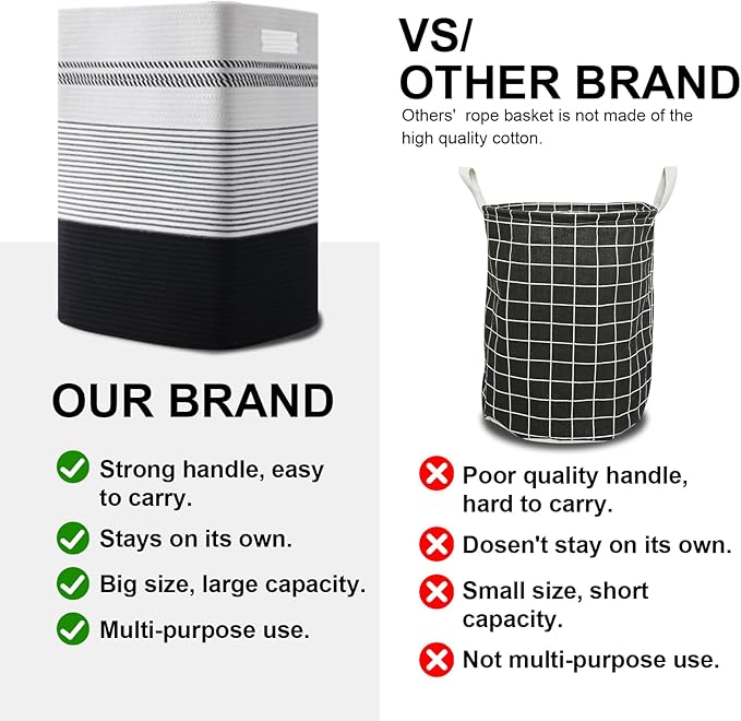 Laundry Basket, Large Woven Rope Tall Laundry Basket with Handles, Decorative Storage Basket for Clothes and Blankets in Living room, Bedroom