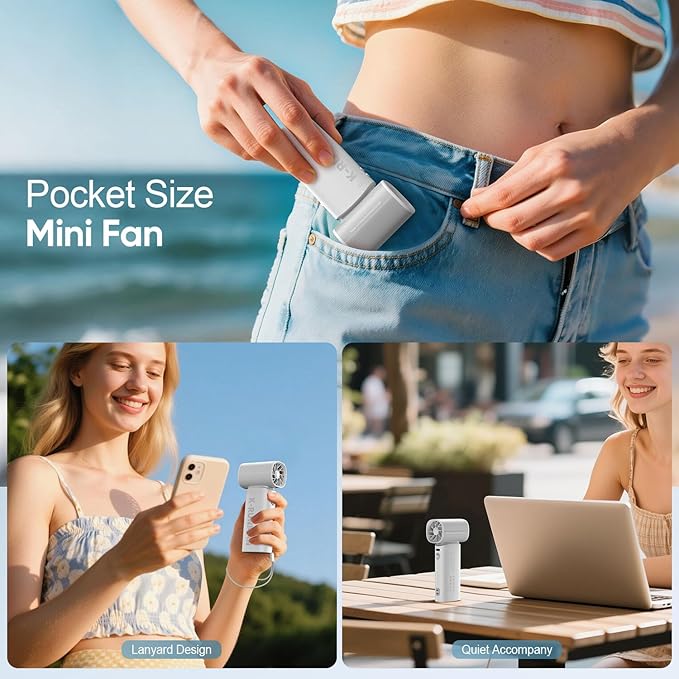 Portable Handheld Turbo Fan, 5 Gear Wind, Battery Operated, Up to 12 Working Hours, LED Display with Air Turbo Tech Cooling Fan for Outdoor Activities, Travel, Beach (Gray)