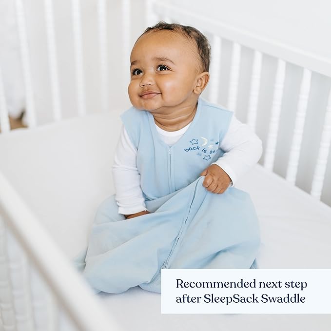 HALO SleepSack, 100% Cotton Wearable Blanket, Swaddle Transition Sleeping Bag, TOG 0.5, Baby Blue, Medium, 6-12 Months