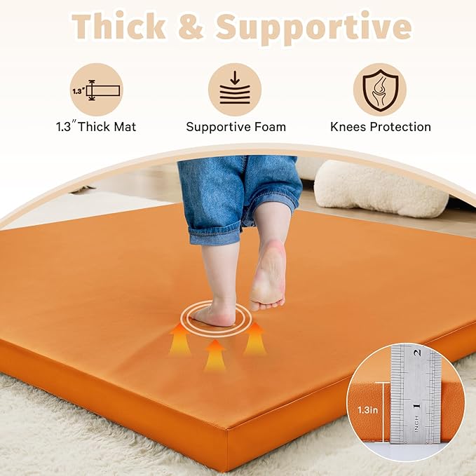 Waterproof Baby Play Mat for Floor 1.3"Thick Memory Foam 47*47 Cushion Playpen Playmat Tummy Time Crawling Mat Nursery Rug Pad Mattress Create Soft & Safe Area for Infants,Toddler,Kid,Orange