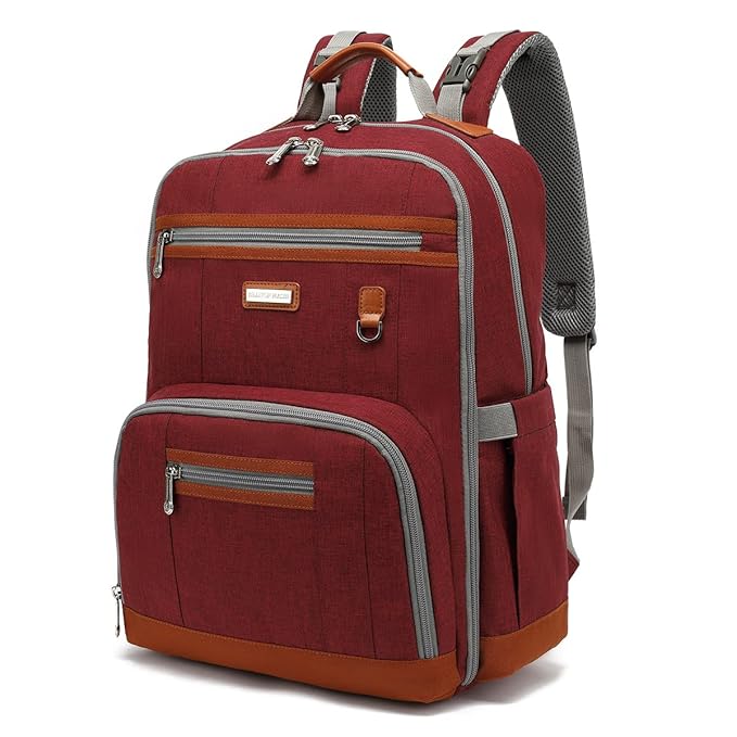 Diaper Bag Backpack, Large Baby Nappy Bags with Portable Changing Pad for Boys and GirlsMultifunction Travel Baby Bag for Moms Dads, Shower Gifts Waterproof and Stylish，Red