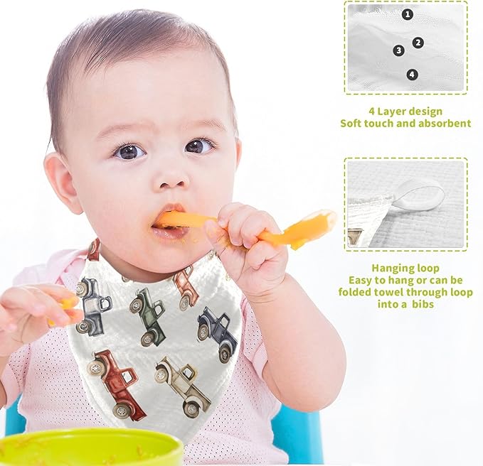 vvfelixl Baby Muslin Washcloths Vintage Trucks Jeeps Baby Burp Cloths Cotton Babys Face Towel for Newborn Infants Boys Girls Soft and Absorbent 11.8 X 11.8 in, 3 Pack