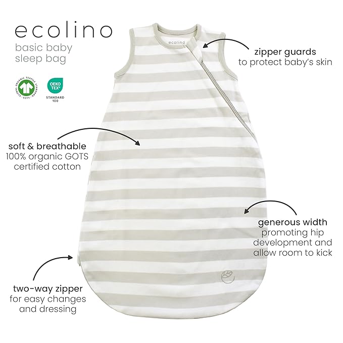 Ecolino Organic Cotton Baby Sleep Sack - 2-Way Zipper Baby Wearable Blanket - Infant Sleeping Bag Sack - 6-18 Months - Goose