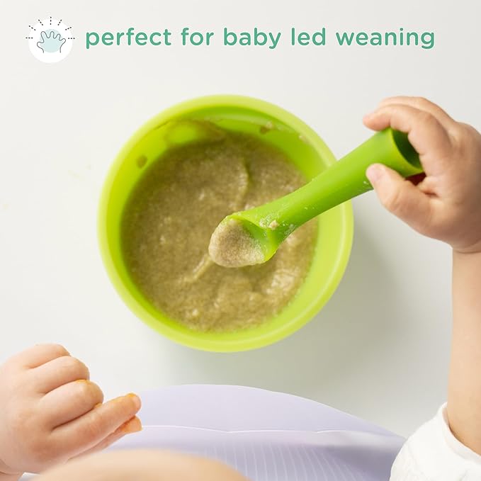 Olababy 100% Silicone Soft-Tip Training Spoon for Baby Led Weaning 2pack (Kiwi/Lemon)
