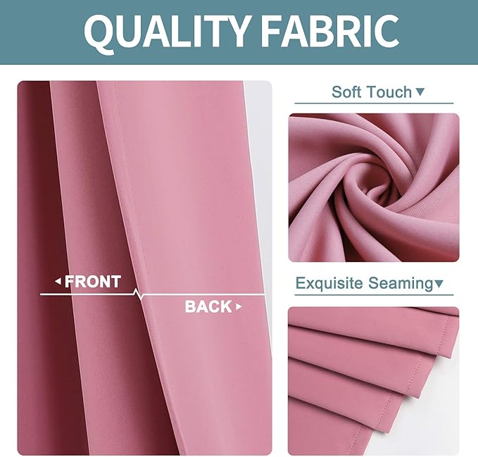 ChrisDowa Small Window Curtains 40 inches Long for Bedroom - Grommet Short Thermal Insulated Room Darkening Curtains for Kitchen (1 Panel, Pink, 29 x 40 Inch)