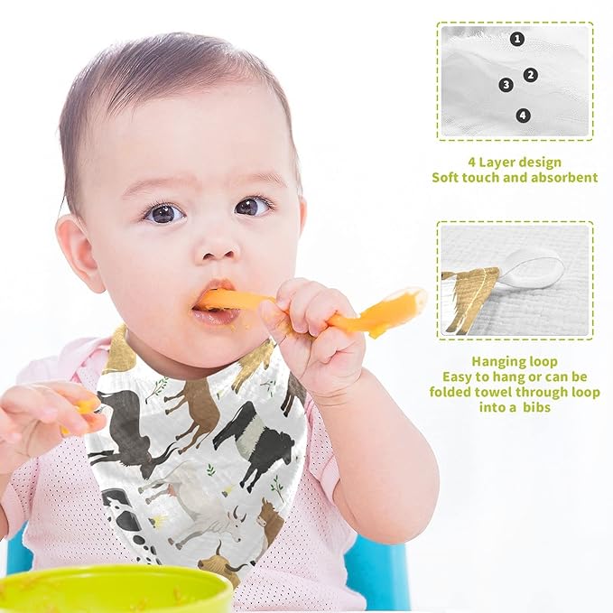 Baby Washcloths Cotton Bulls Cows Cattle Baby Muslin Washcloths Soft Baby Face Towel for Newborn Infants Baby Wipes, 11.8 X 11.8 Inch, 3 Pack White