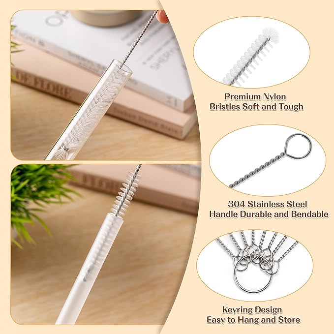 Peitushengjin Five-Piece Bottle Brush Cleaning Set Includes 4 Straw Cleaning Brushes and 1 Cup Brush with Detachable Long Handle. Suitable for Cleaning Straws, Glasses, and Water Cups.