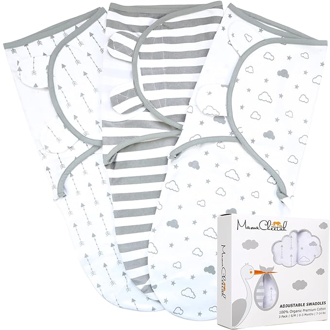 Mama Cheetah Preemie Swaddle Sack, Organic Swaddle Sleep Sacks for Preemies, Preemie Swaddling Blanket Wrap, Easy Swaddles for Premature Baby Boy Girl 4-7 lbs, Newborn Essentials, 3-Pack, Grey