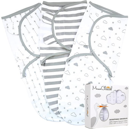 Mama Cheetah Preemie Swaddle Sack, Organic Swaddle Sleep Sacks for Preemies, Preemie Swaddling Blanket Wrap, Easy Swaddles for Premature Baby Boy Girl 4-7 lbs, Newborn Essentials, 3-Pack, Grey