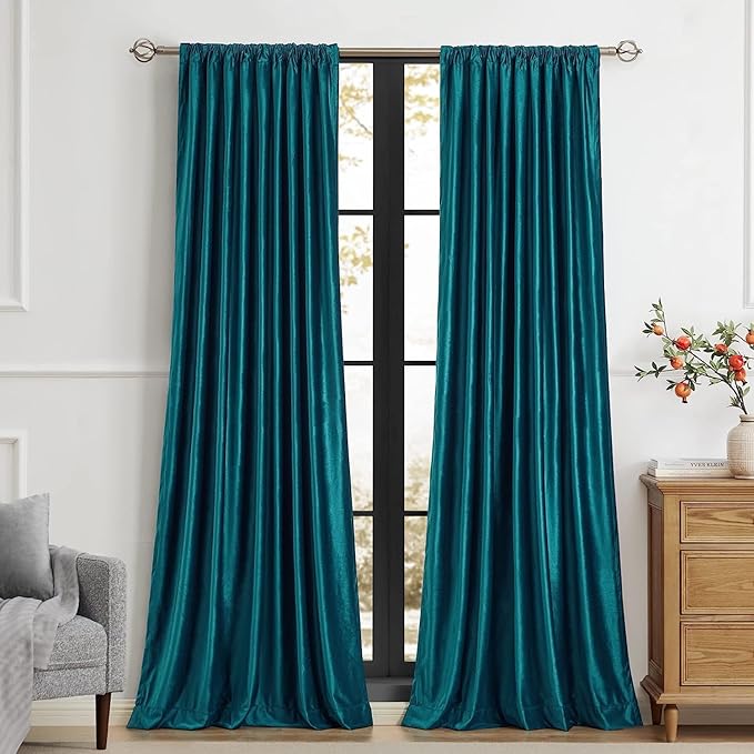 PRIMROSE Teal Velvet Curtains 72 inch Long for Living Room,Set of 2 Panels Blackout Rod Pocket Back Tab Window Treatment Room Darkening Heavy Decorative Curtains Drapes for Bedroom
