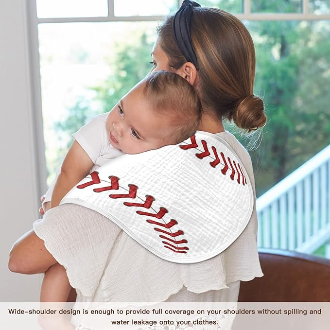 WELLDAY Muslin Baby Burp Cloths Set of 2, Soft Absorbent Sport Baseball Print Muslin Washcloths, Bibs, Face Towel for Newborn Boys Girls, 22 x 11 Inch