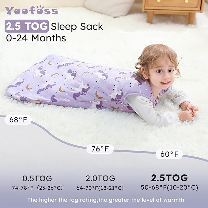 Yoofoss Baby Sleep Sack 6-12 Months, TOG 2.5 Baby Wearable Blanket with 2-Way Zipper, 100% Organic Cotton Fabric Winter Newborn Sleeping Sack, Warm Soft Comfy