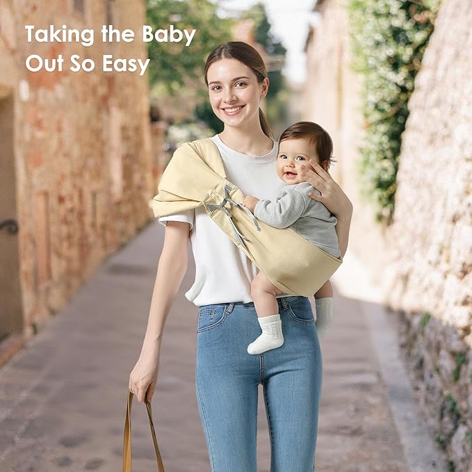 Baby Sling Carrier, Toddler Sling Carrier with Wide Shoulder Strap, Lightweight Baby Carriers Newborn to Toddler Infant Wrap Carriers Perfect for Mom and Dad, 7-30lbs, Cream