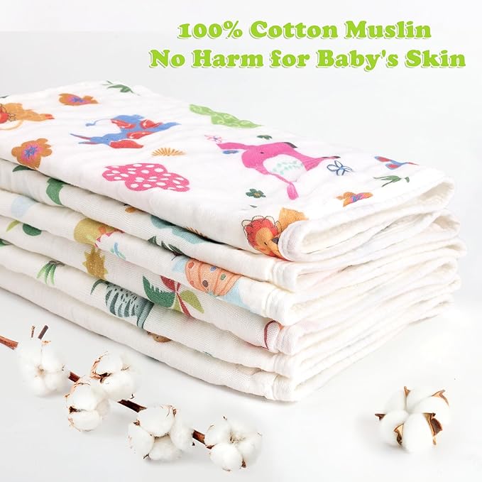 decalsweet Baby Burp Cloths Muslin Washcloths 6 Pack Muslin Burp Cloths 100% Cotton Large 20''x12'' Soft 6 Layers Baby Burp Rags for Boys Girls Baby Essentials for Newborn Gift Machine Washable