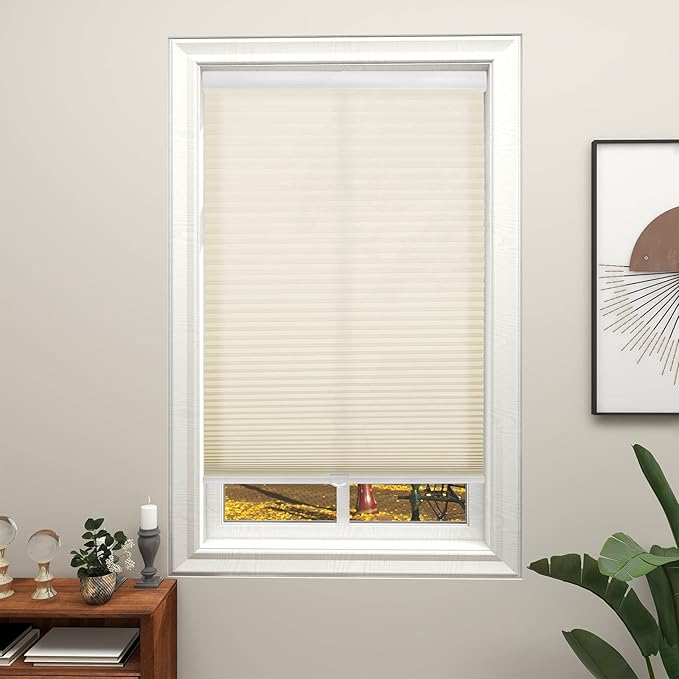 Changshade Cordless Light Filtering Shades Cellular Blinds for Indoor Windows Doors, Honeycomb Pull Down 1.5" Cell for Bedroom, Bathroom, Nursey, Beige, Shade Size 31.5 Inch Width, 72 Inch Height