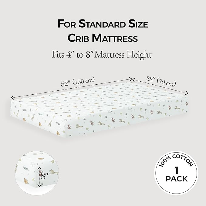 Dreamology Muslin Crib Sheets Boys,Girls | Super Soft,Breathable Crib Sheet,1 Pack | 100% Cotton Crib Sheets for Standard Cribs,Toddler Bed Sheets,28x52 Crib Mattress Sheet | Animal