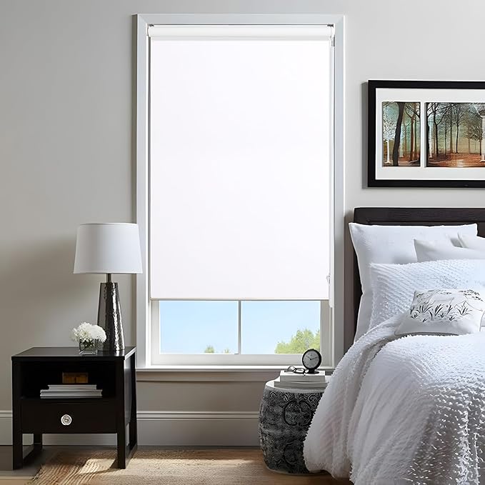 Allbright 100% Blackout Cordless Roller Shades for Windows, Thermal Insulated UV Protection, Window Roller Blinds for Home, Office, Bedroom, Door, 31" W x 72" H, White