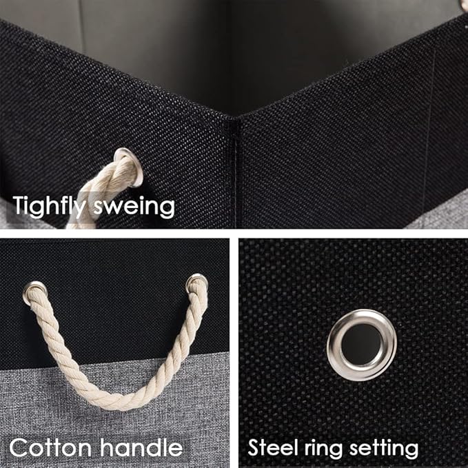 PRANDOM Large Foldable Cube Storage Bins 11x11 inch [4-Pack] Fabric Linen Storage Baskets Cubes Drawer with Cotton Handles Organizer for Shelves Nursery Closet Bedroom Black