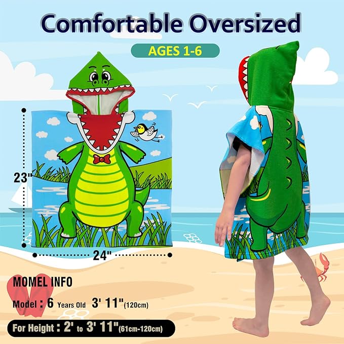 Hooded Kids Beach Towels - Toddler Bath Towel Girls Boys Swim Cover-ups for Ages 1 to 6 Kids Pool Towels Quick Dry Lightweight Soft Microfiber Poncho Towel 24x24 (Alligator Green)