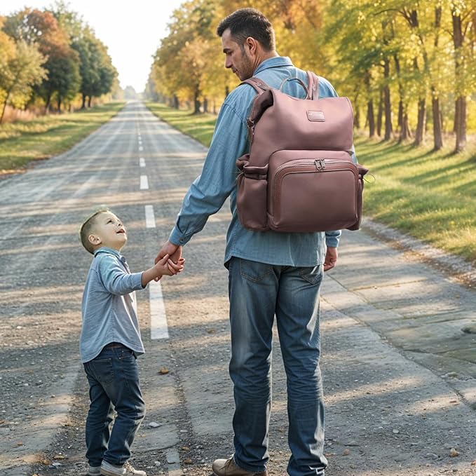 miss fong Diaper Bag Backpack - Baby Diaper Bag Neoprene Bag Large Capacity Neoprene Backpack with Diaper Changing Pad with 12 Pockets Pañaleras Para Bebe Baby Backpack for Mom & Dad -Mauve