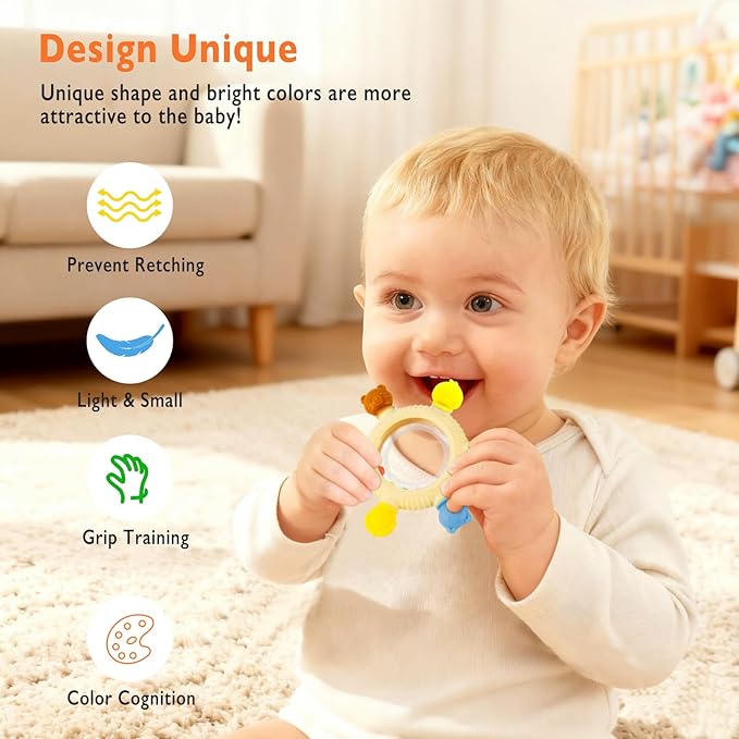 Baby Teething Toy for Babies 0-3-6-12,18 Months, BPA Free Silicone Baby Teething Ring for Teething Relief