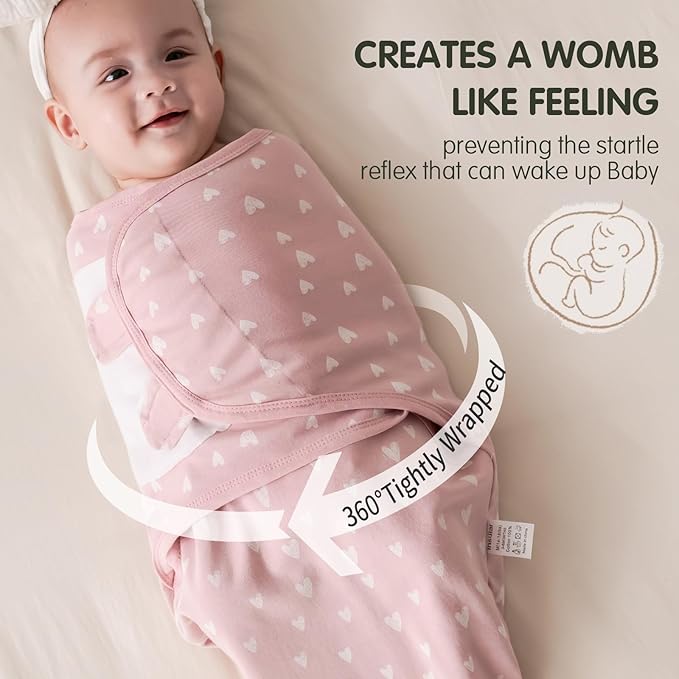 insular Baby Swaddle Wrap, Swaddle Blanket for Newborn and Infant, Adjustable Swaddling Set for Boy and Girl, Soft Cotton Baby Sleep Sack 3 Pack, Pink Swan, Small(0-3 Month)