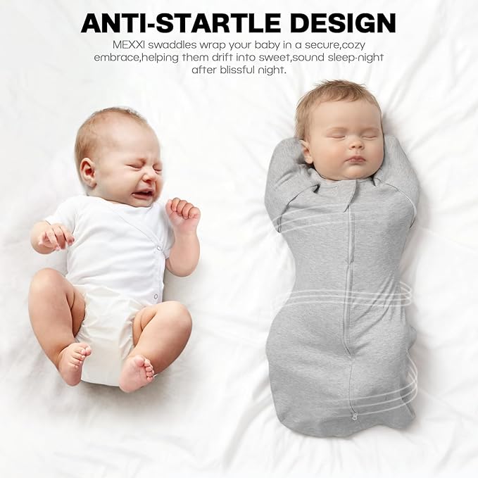 MEXXI Swaddle Baby Sleep Sack With Arms Up, 2 Pack Baby Transitional Swaddle with Double Zipper,0.5 TOG