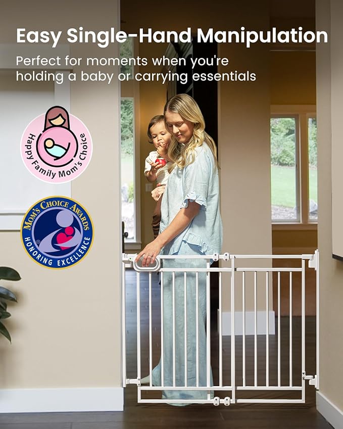Grownsy Baby Gate for Stairs- No Bottom Bar, 29.8” to 43.5” for Child and Pet, Dog Gate with Auto-Close & One-Hand Operation, Hardware-Mounted (Drill Needed) Installation for Doorways and Indoor Use