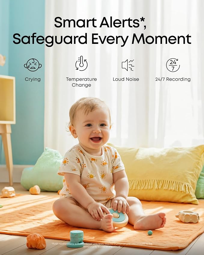 eufy Baby Monitor C10 with 2K HD Camera, 4.5" 480p Display, 4× Zoom, Pan-Tilt, Night Vision, Hybrid Wi-Fi & No Wi-Fi Connection, 12 H Battery, Motion, Cry, Noises, Temperature Alters, 2-Way Talk, VOX