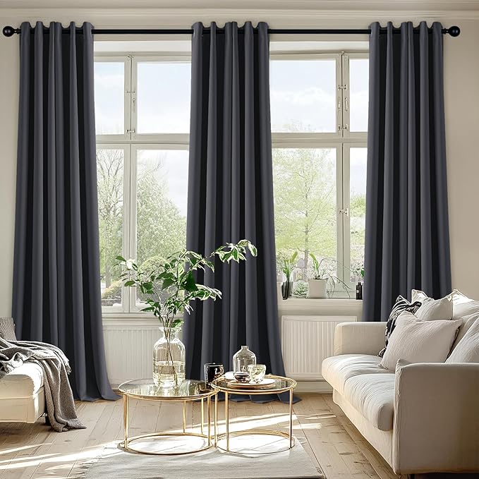 MIULEE Grey Blackout Curtains for Bedroom Living Room 90 Inches Long 2 Panels, Thermal Insulated Room Darkening Drapes Solid Grommet Top Noise Reduction Light Blocking Window Treatments 40x90 Inch
