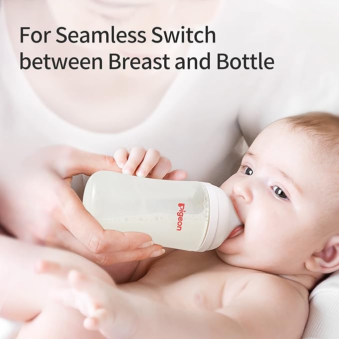 Pigeon Baby Bottle Newborn Feeding Gift Set, Anti-Colic, Wide Neck Bottle with Latch-On Line Nipple (4 PP Feeding Bottles with Nipples+ 4 Nipples + 1 Baby Bottle Brush)