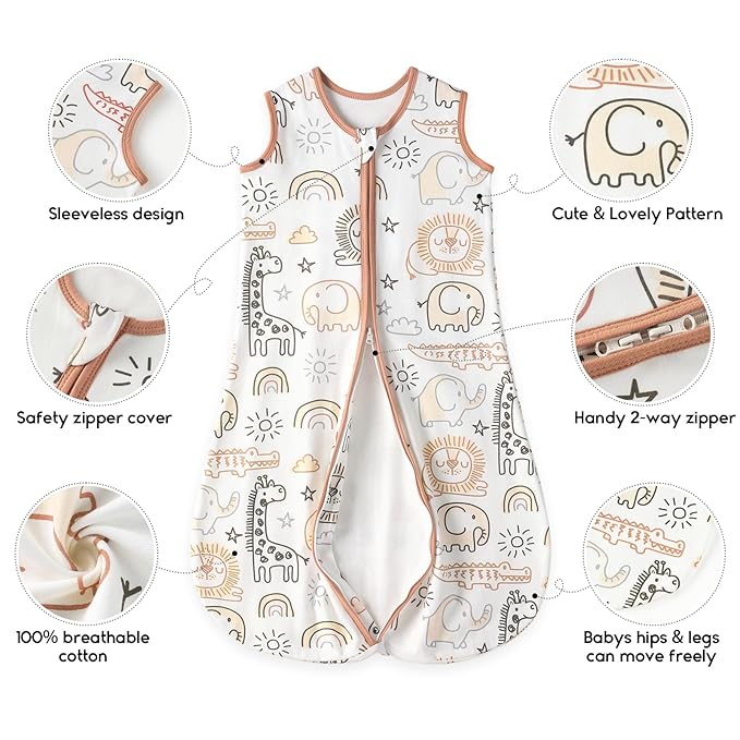 Yoofoss Baby Sleep Sack 0-6 Months TOG 1.0 Baby Wearable Blanket, 2 Pack 100% Organic Cotton Infant Toddler Sleeping Sack 2-Way Zipper Lightweight Sleep Sack