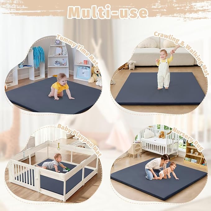 Waterproof Baby Play Mat for Floor 1.3" Thick Memory Foam 74 * 50 Cushion Playpen Playmat Tummy Time Crawling Mat Nursery Rug Pad Mattress Create Soft & Safe Area for Infants,Toddler,Kids,Navy