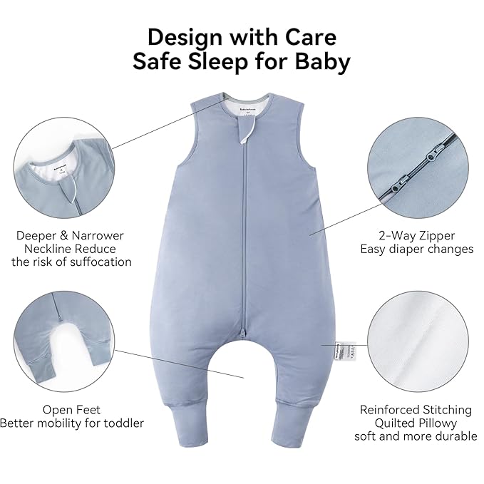 BubblePanda Rayon Made from Bamboo Toddler Sleep Sack with Feet 1.0 Tog Ultra Soft Toddler Sleeping Sack 3t-4t Sleep Bag Walker Quilted Wearable Blanket with Legs 2-Way Zipper Lightweight Extra Long