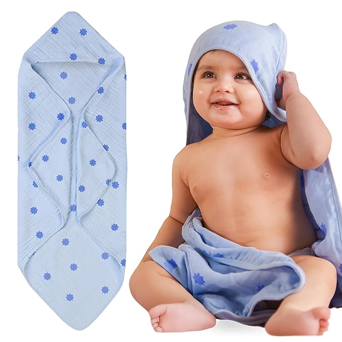 Hands-Free Hooded Towel - 100% Organic Premium Muslin Cotton, 30" x 30", Ultra-Absorbent, Soft, Breathable, Hypoallergenic, Multipurpose, Gifts for Babies & Infants