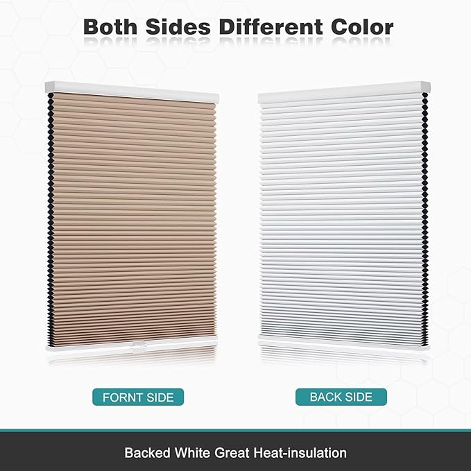 Changshade Cordless Cellular Shades, Blackout Honeycomb Shades for Windows, Pull Down Pleated Blinds, Easy to Install for Indoor Windows and French Doors,59" W x 72" H, Light Brown