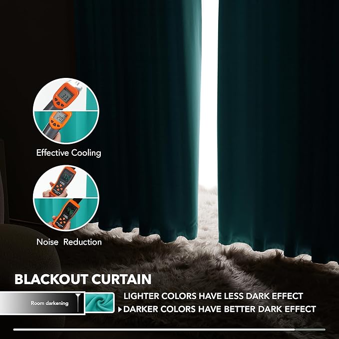 Deconovo Solid Back Tab and Rod Pocket Room Darkening Shades Insulated Thermal Window Coverings Blackout Curtains for Sliding Glass Door 52Wx95L Inch Turquoise Set of 2
